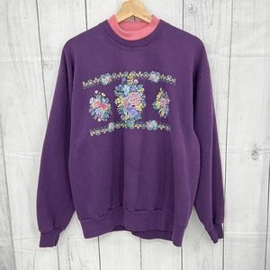 Day Breeze (L) American VINTAGE 90's Purple Floral Granny Sweater Mock Neck